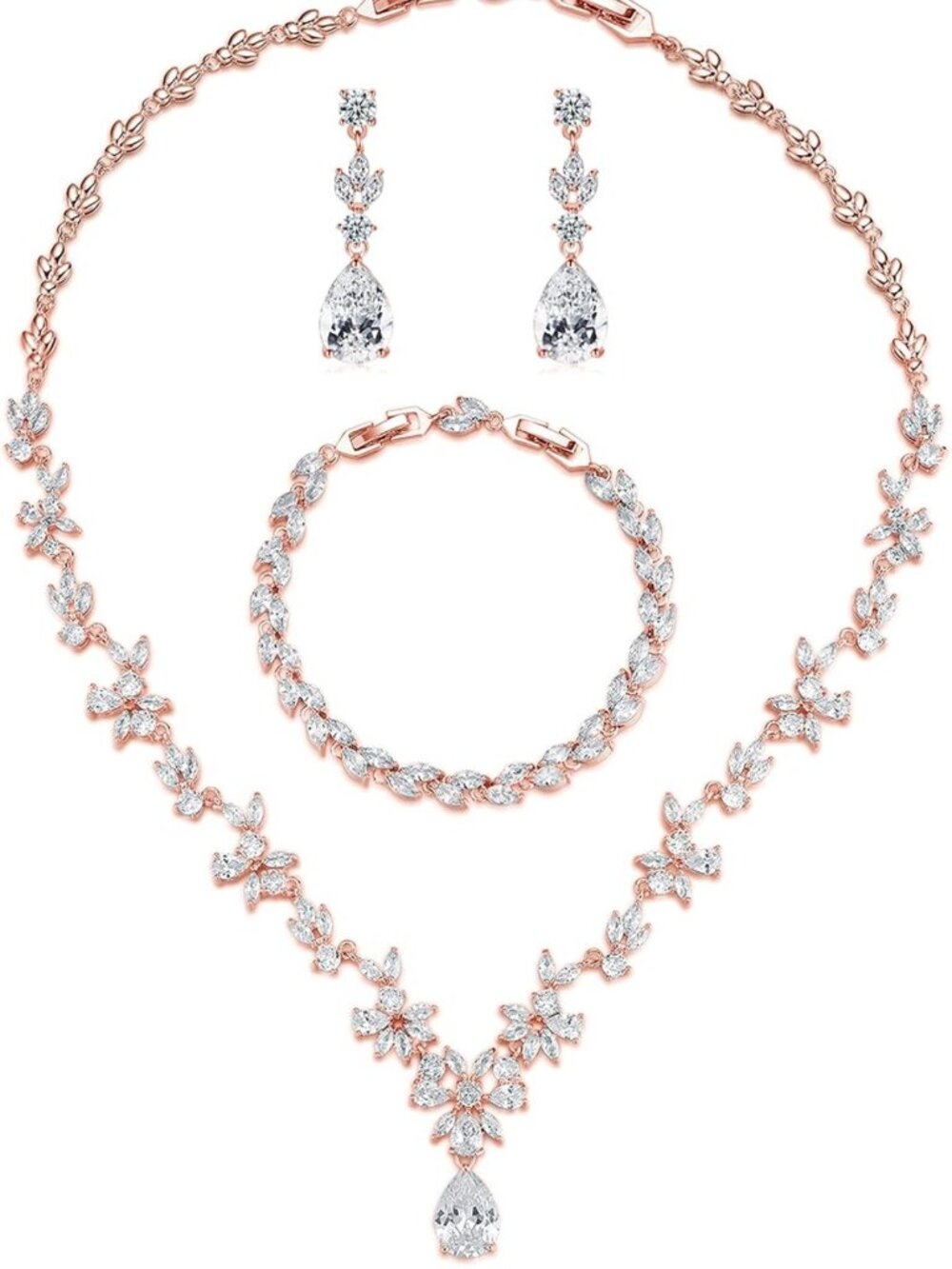 Elegant Silver Bridal Jewelry Set - Necklace, Earrings & Bracelet with Cubic